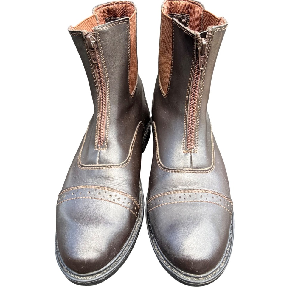 TuffRider Brown Front Zip Paddock Boots Womens 8.5 Equestrian Riding Shoes 3042